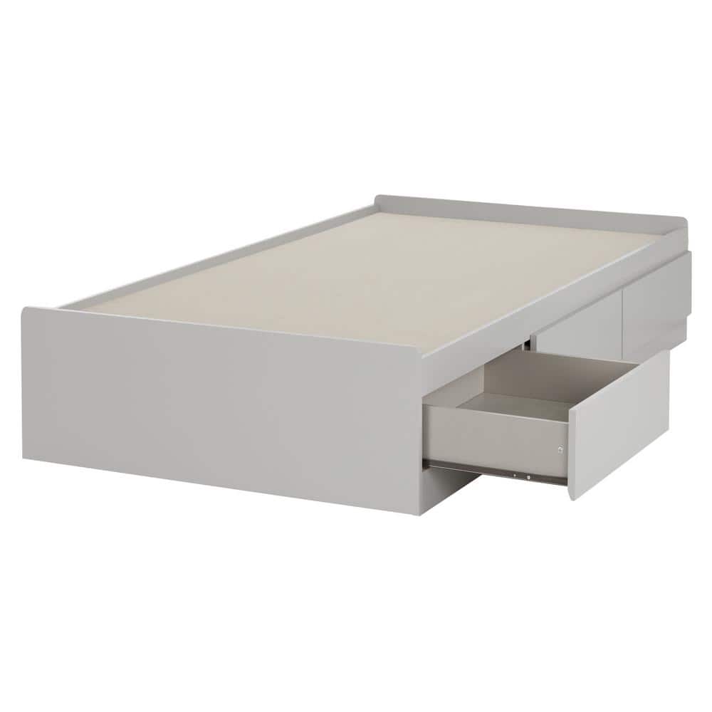 Soft Gray Twin Wood Captain's Bed with Storage Drawers