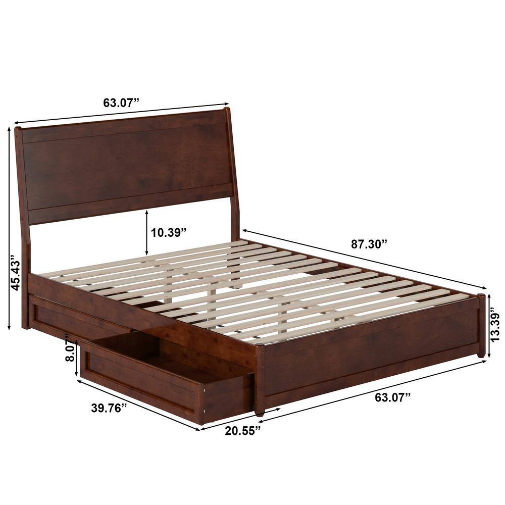 Casanova Queen Dark Walnut Wood Platform Bed with Storage Drawers