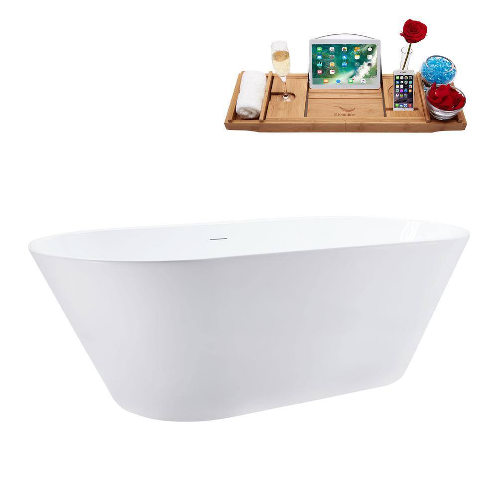 70'' White Acrylic Freestanding Soaking Bathtub with Gold Hardware