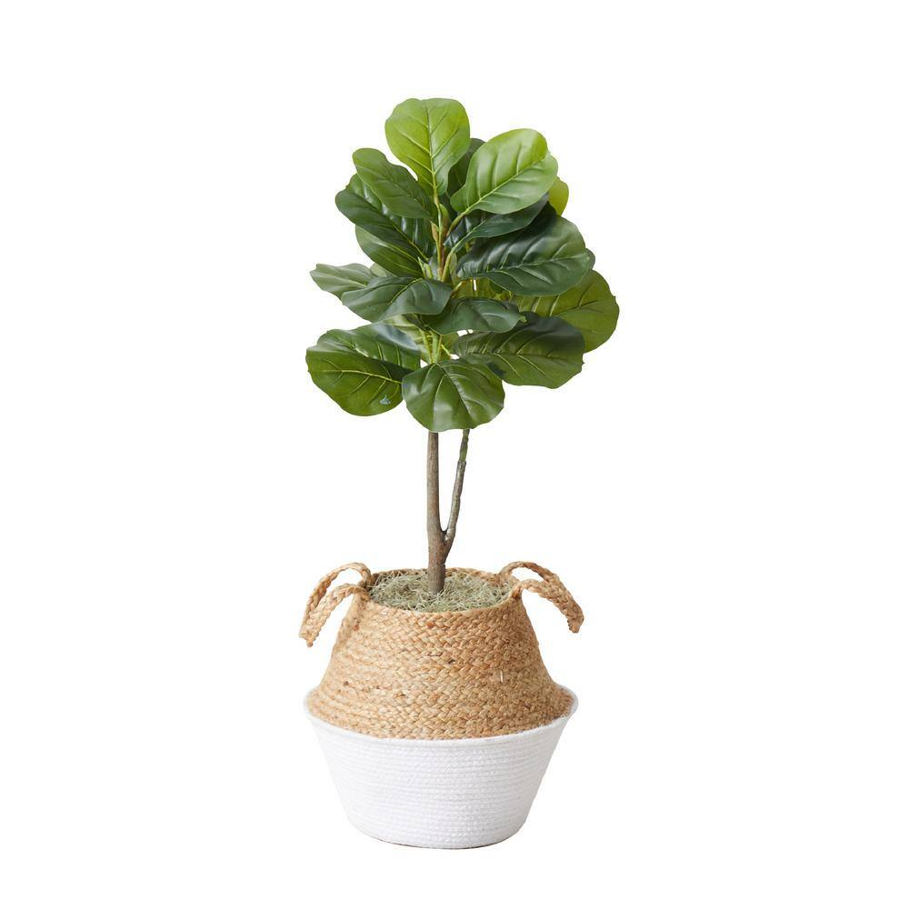 3 ft. Green Artificial Fiddle Leaf Fig Tree with White and Burlap Basket