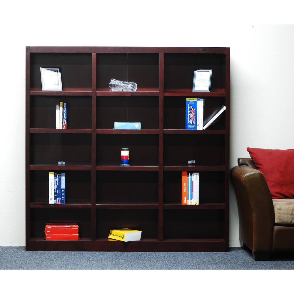 Espresso 72" Adjustable Wood Triple Wide Bookcase