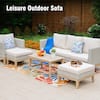 PHI VILLA 5-Piece Rattan Wood Outdoor Patio Conversation Set with Beige Cushions, 2 Ottomans and Acacia Wooden Table DC5PV-109ABCD