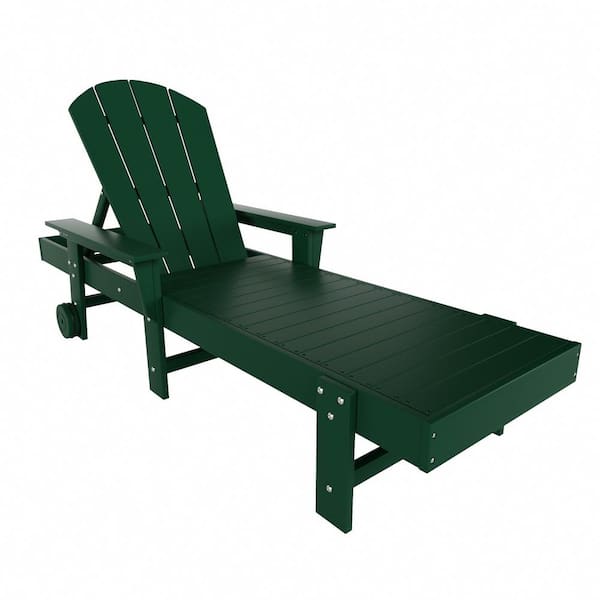 WESTIN OUTDOOR Laguna Dark Green HDPE Plastic Outdoor Adjustable Backrest Classic Adirondack Chaise Lounger With Arms And Wheels