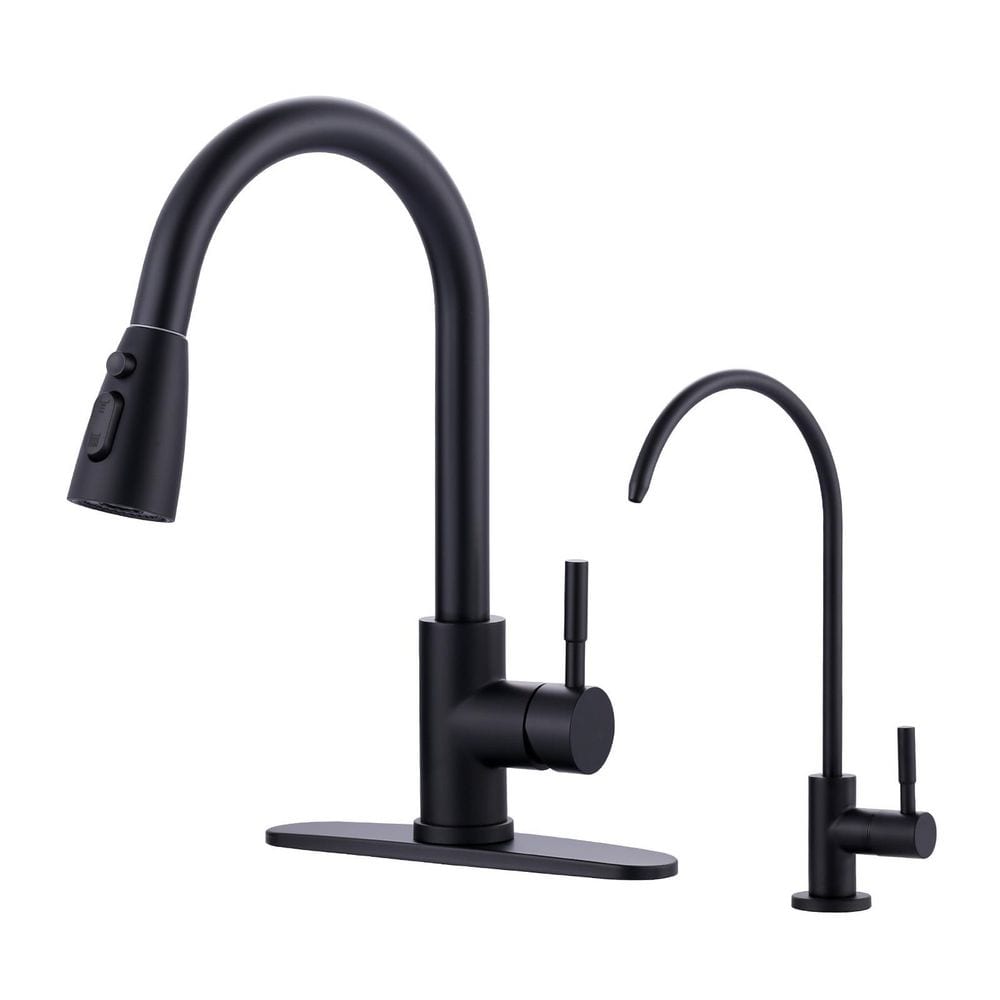 15.6 in. Single Handle Pull Down Sprayer Kitchen Faucet with 360° Spout Swivel in Matte Black price history on PriceWatchPro
