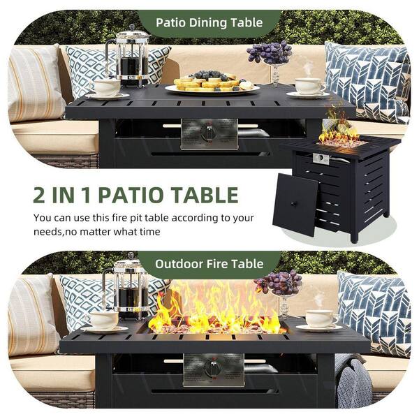 40 in. Black Outdoor Metal Rectangular Metal Outdoor Fire Pit