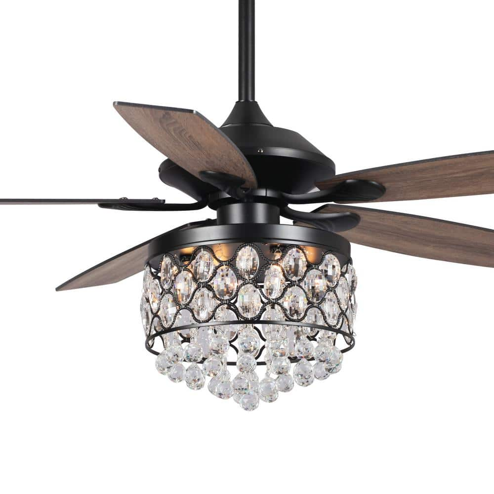 Modern 52 in. Indoor Black Downrod Mount Crystal Chandelier Ceiling Fan with Light and Remote Control -  matrix decor, MD-F6218BK110V