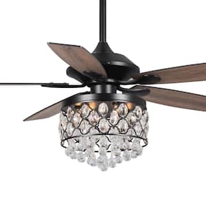 Modern 52 in. Indoor Black Downrod Mount Crystal Chandelier Ceiling Fan with Light and Remote Control