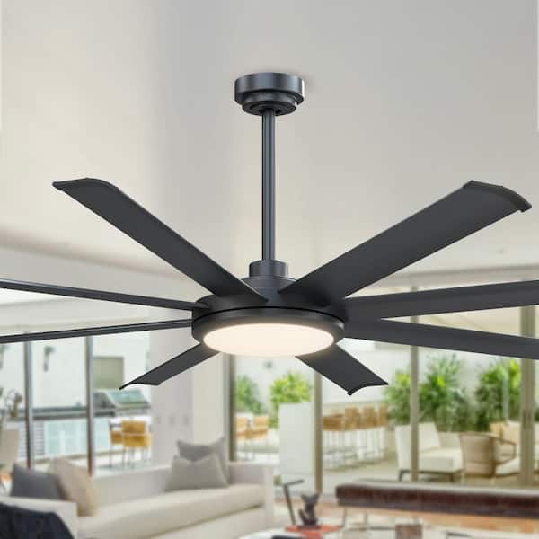 60 in. Indoor Integrated Dimmable LED Matte Black 8-Blades Ceiling Fan with Light and Remote Control