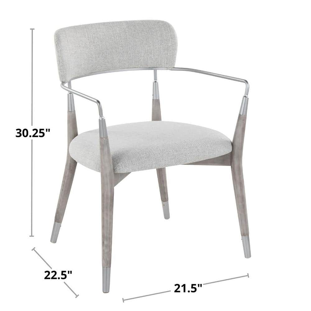 Light Grey Upholstered Arm Chair with Grey Brushed Wood and Silver Accents