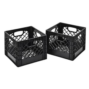 18 qt. Storage Stackable Storage Crate with Handles in Black (2-Pack)