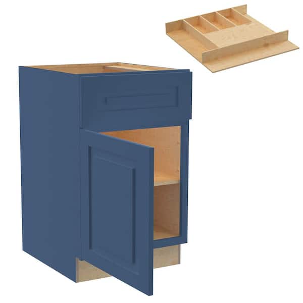 Home Decorators Collection Grayson 21 in. W x 24 in. D x 34.5 in. H Assembled Plywood Base Kitchen Cabinet in Mythic Blue with Cutlery Soft Cls LH