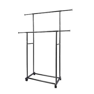 Black Metal Garment Clothes Rack Double Rod 48 in. W x 65 in. H