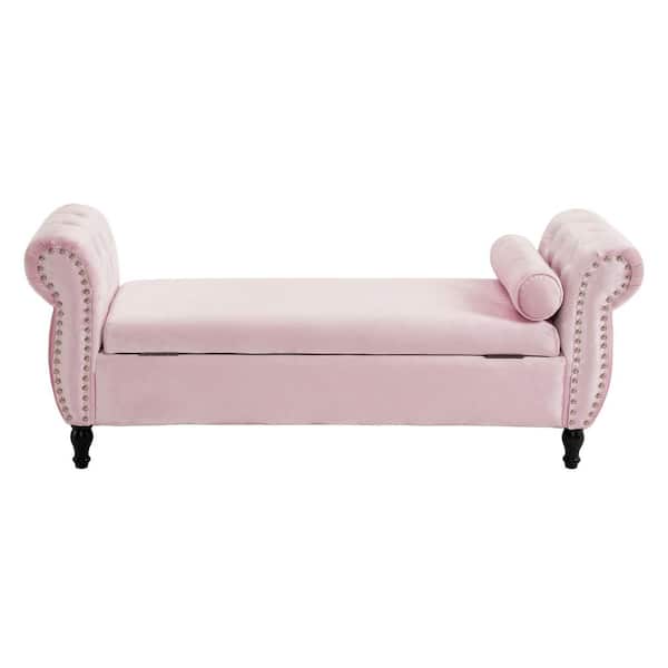 51.25 in. W x 19.25 in. D x 20.25 in. H Pink Solid Wood Linen Cabinet with Storage Bench Ottoman Stool