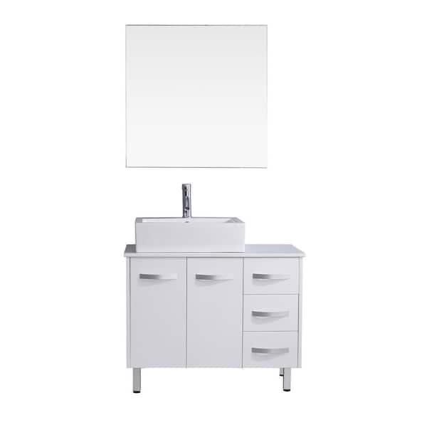 Virtu USA Tilda 36 in. W x 22 in. D x 29 in. H Single Sink Bath Vanity in White with Top and Mirror
