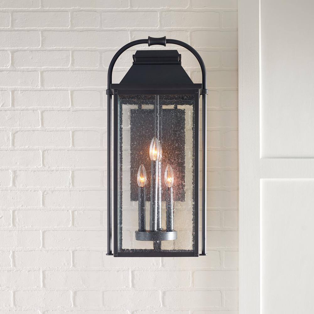 Antique Bronze Rectangular Lantern Sconce with Clear Seeded Glass