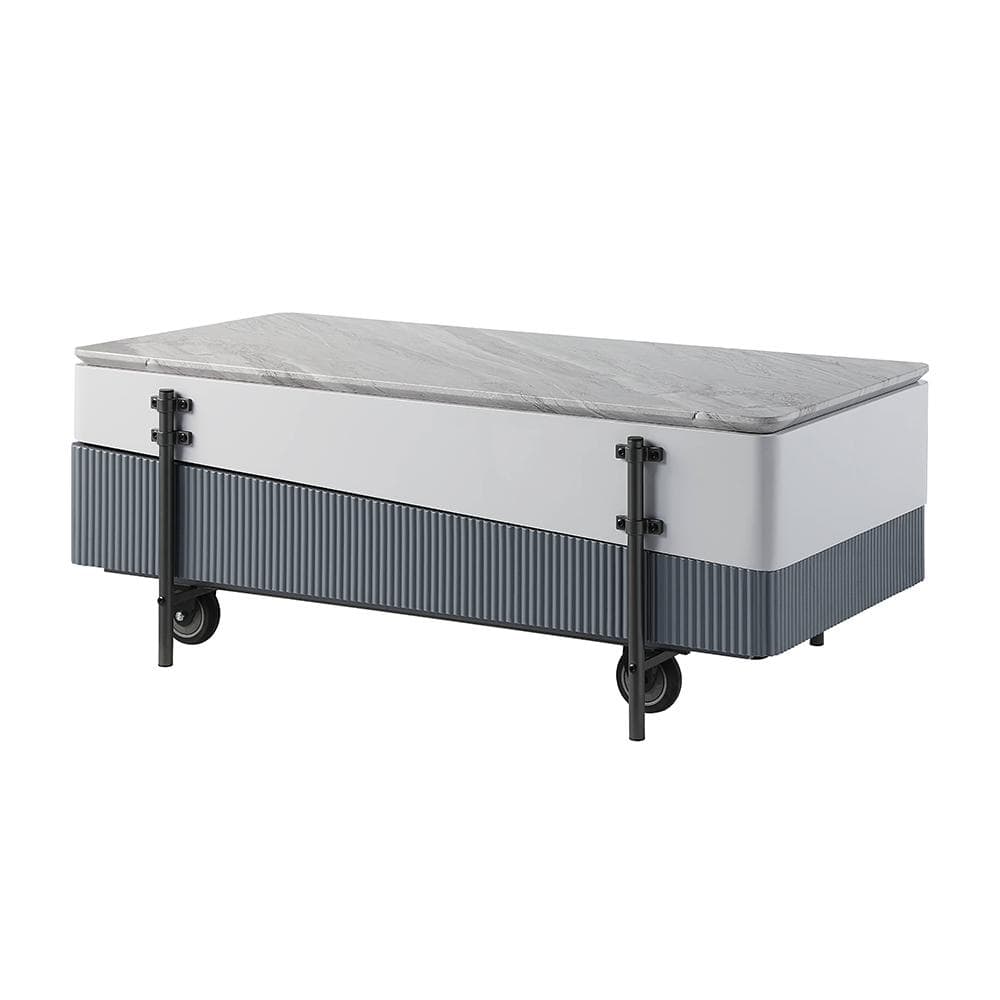 Acme Furniture Wilkins 26 in. Gray and White High Gloss Finish Wood C Shaped End Table