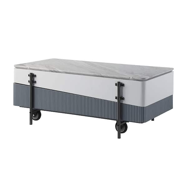 Wilkins 26 in. Gray and White High Gloss Finish Wood C Shaped End Table