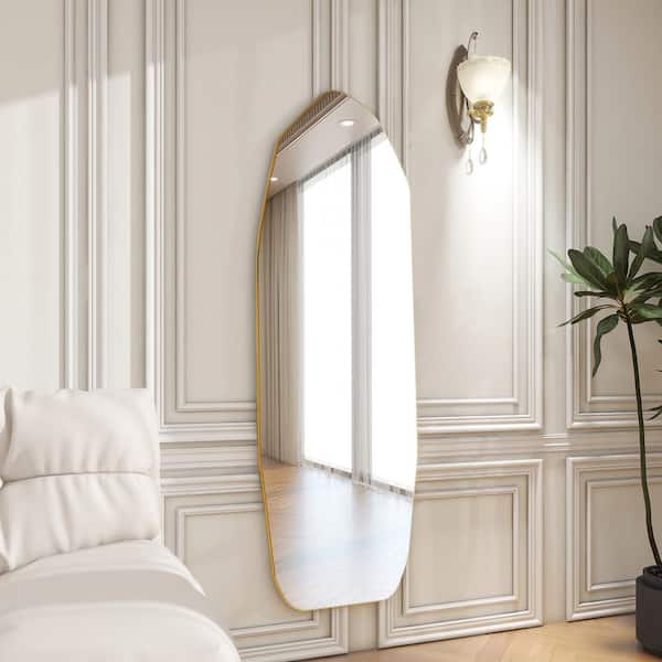 XRAMFY 21.1 in. W x 64 in. H Frameless Diamond Shaped Irregular Gold Full Length Mirror Wall Mirror