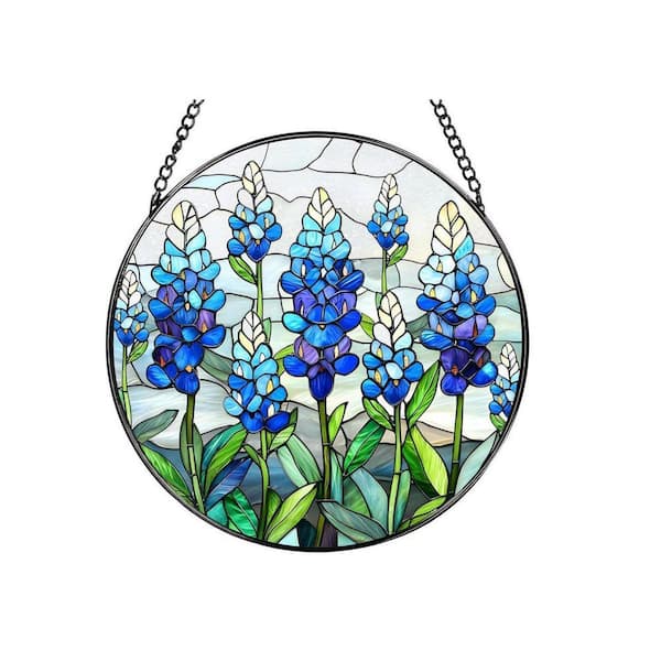 Blue Ornament Stained Glass Art Glass Window HDFSZHM4NM - The Home
