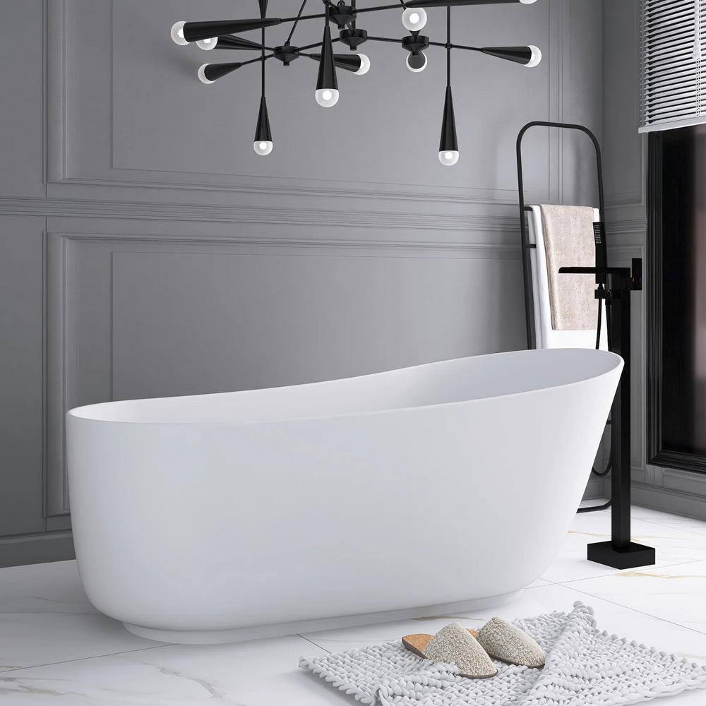 67'' Matte White Solid Surface Freestanding Soaking Bathtub