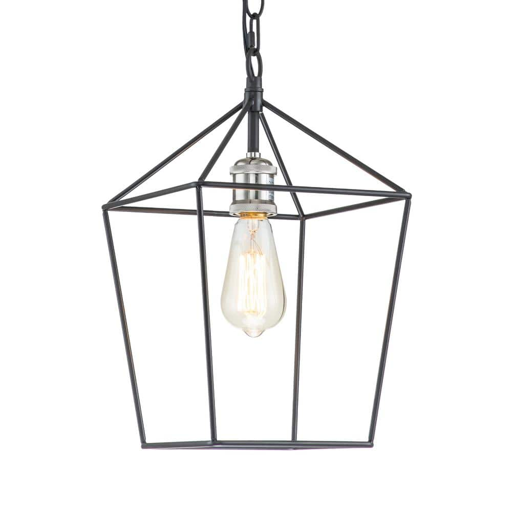 C Cattleya 1-Light Black Geometric Cage Lantern Pendant Light with ...