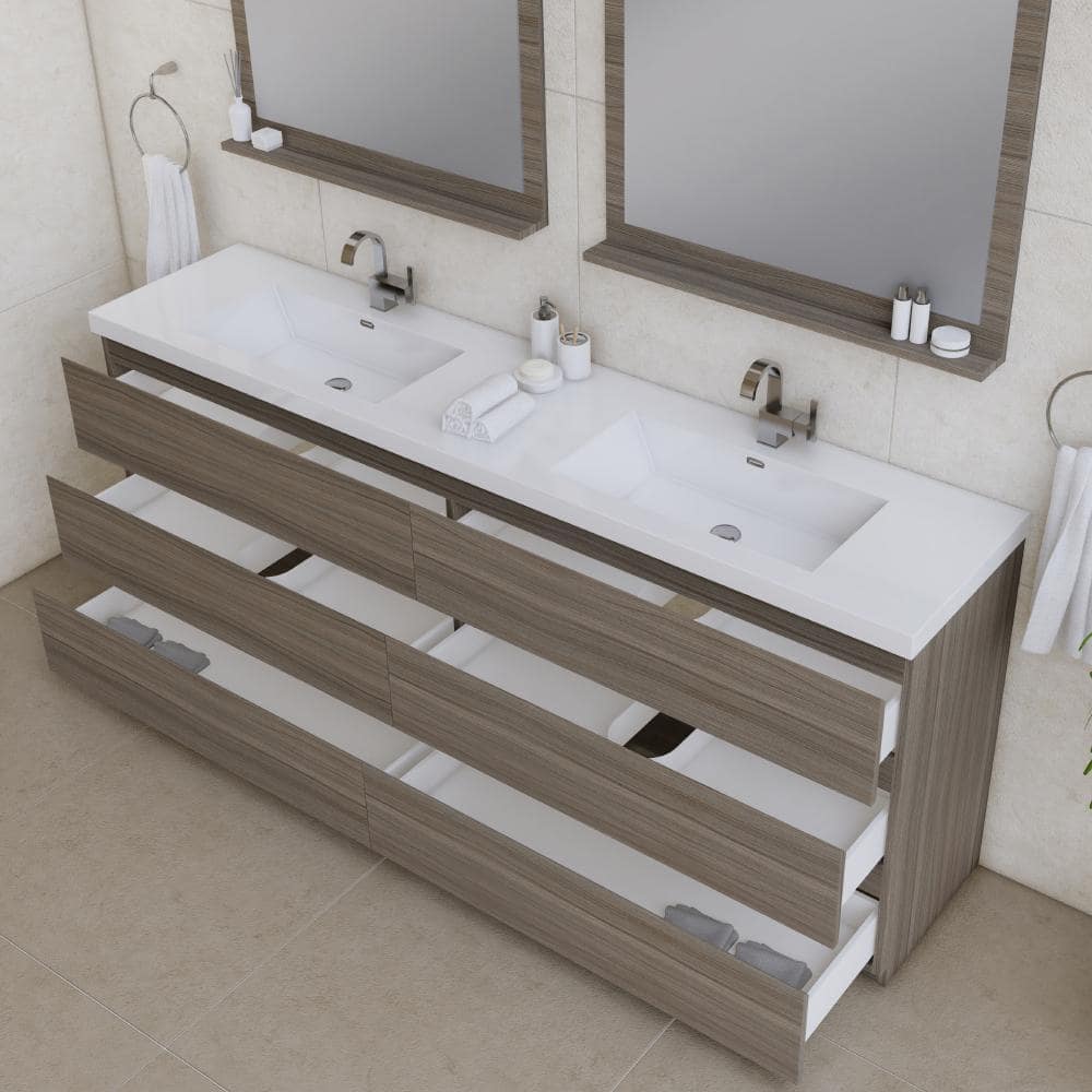 Paterno 84" Gray MDF Freestanding Double Bathroom Vanity