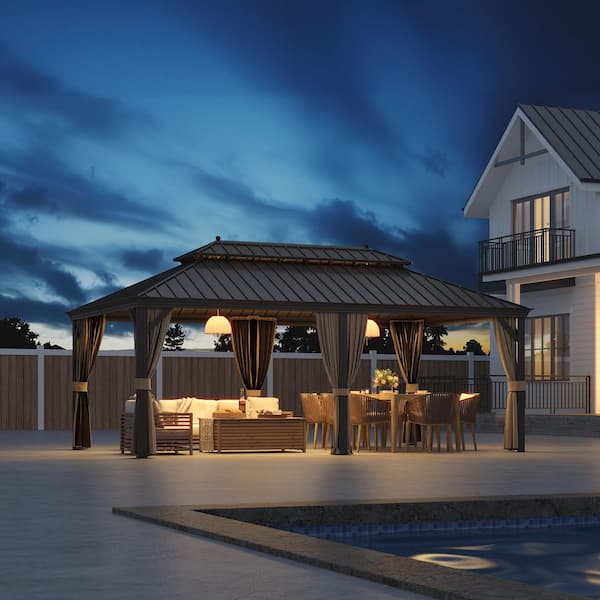 12 ft. x 20 ft. Aluminum Hardtop Outdoor Gazebo with Double Galvanized Steel Roof,Included Mosquito Netting and Curtains