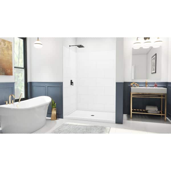 DreamStone 42 in. L x 60 in. W x 84 in. H Alcove Shower Kit with Shower Wall and Shower Pan in Traditional White