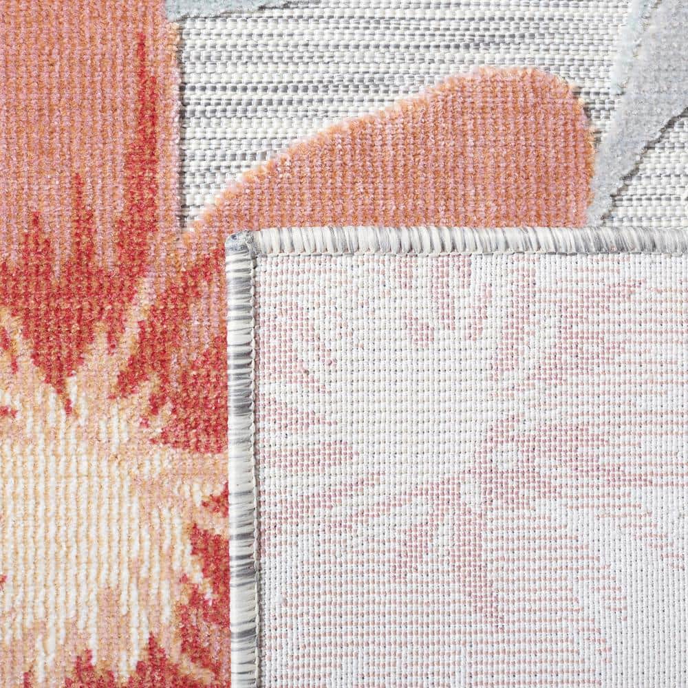 Grey and Rust Floral Washable Synthetic Area Rug