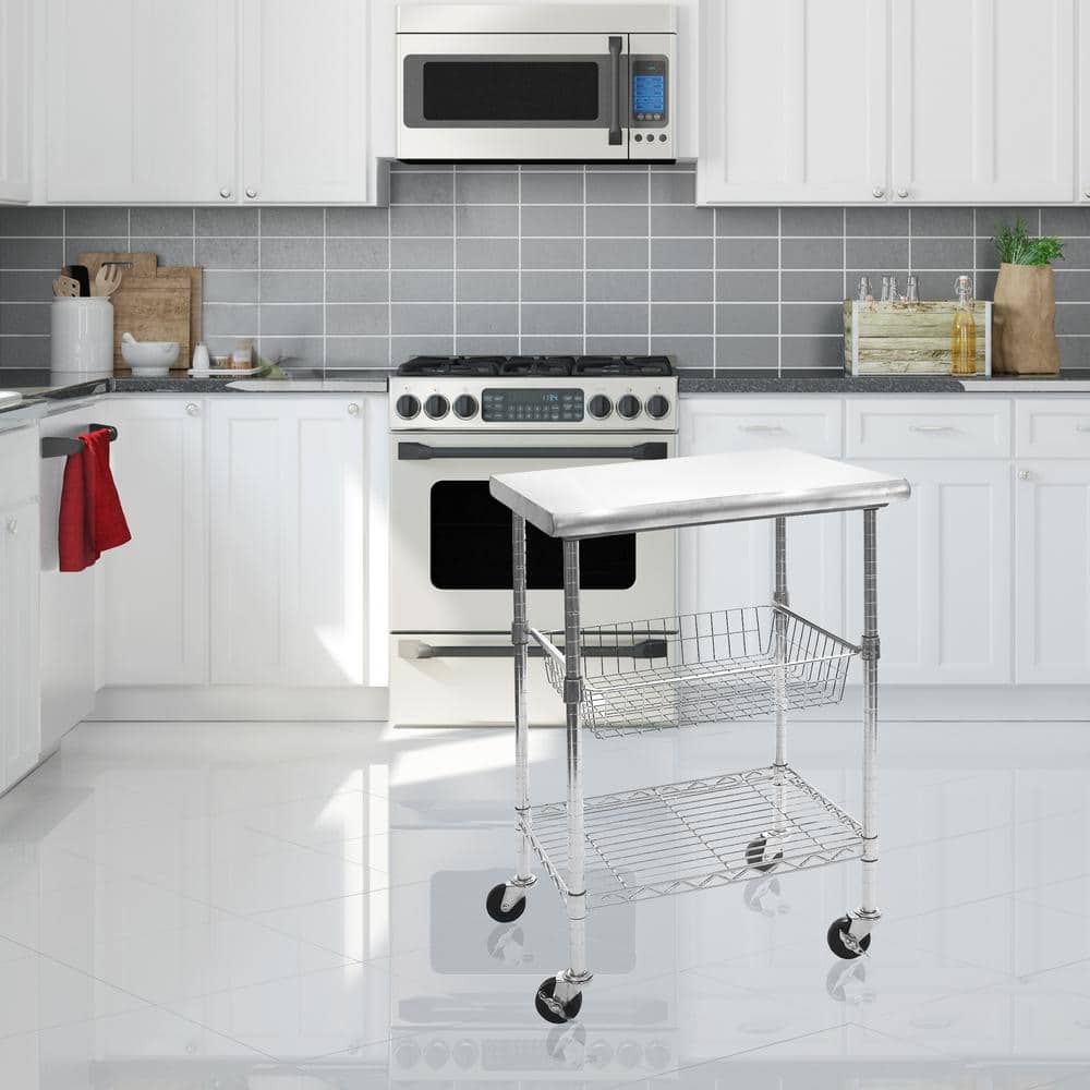 Stainless Steel Rectangular Kitchen Cart with Storage