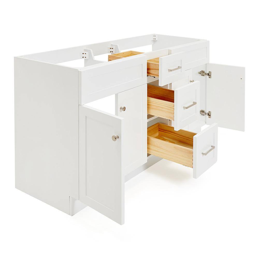 White Double Freestanding Bathroom Vanity Base with Nickel Hardware