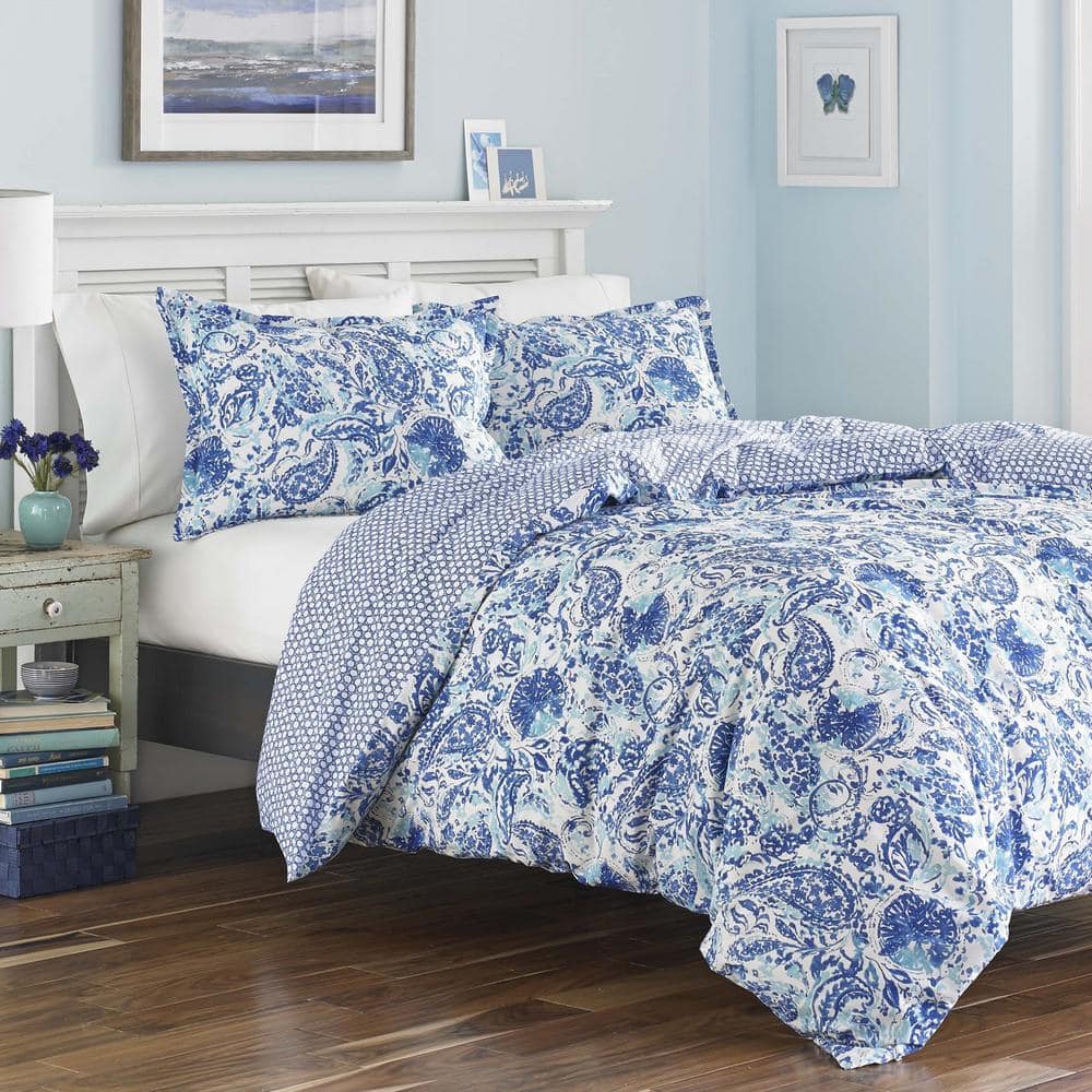 Brooke Twin Cotton Blue and White Duvet Cover Set