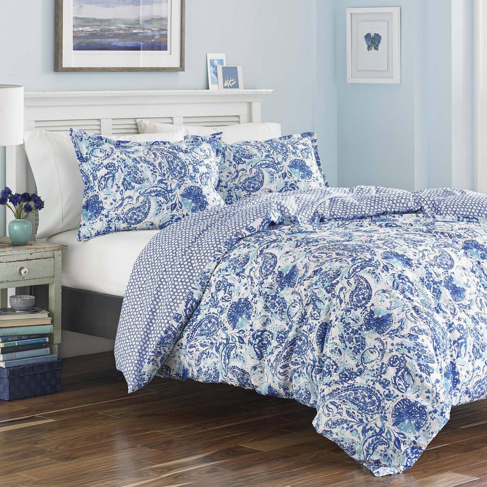 Brooke Blue Paisley Cotton Full/Queen Duvet Cover Set
