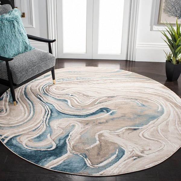 Meadow 10 ft. x 10 ft. Beige/Blue Granite Swirl Round Area Rug