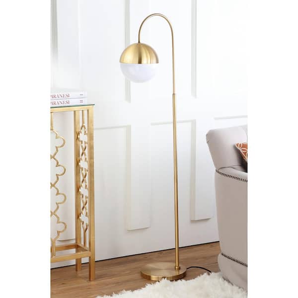Jonas 55.5 in. Brass Gold Floor Lamp with White/Gold Globe Shade
