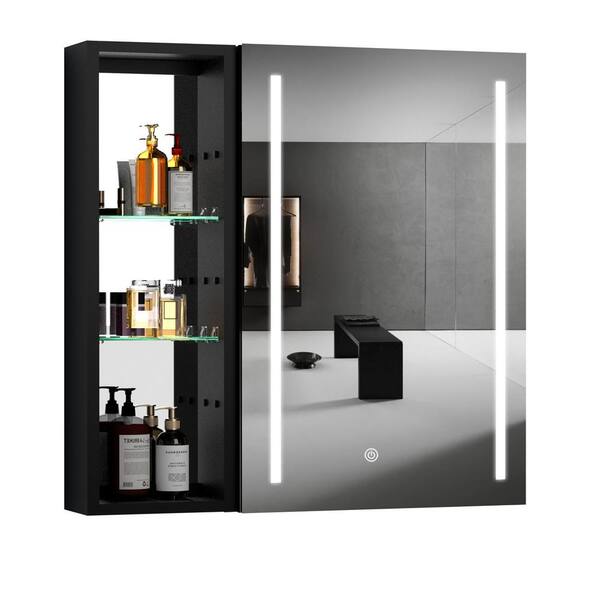 JimsMaison 30 in. W x 30 in. H Square Black Aluminum Surface Mount Medicine Cabinet with Mirror