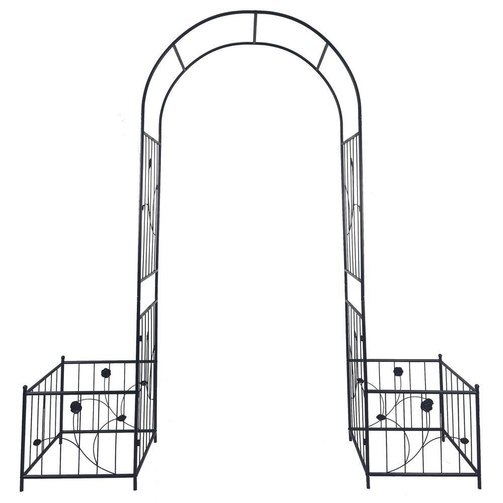 AUTMOON Metal Garden Arch with 2 Plant Stands 79.5 in. x 86.6 in. Metal ...