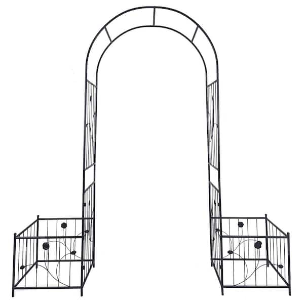 AUTMOON Metal Garden Arch with 2 Plant Stands 79.5 in. x 86.6 in. Metal ...