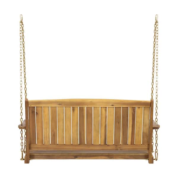 grossag 48.25 in. 2-Person Natural Acacia Wood Porch Swing with 8 ft. Chains