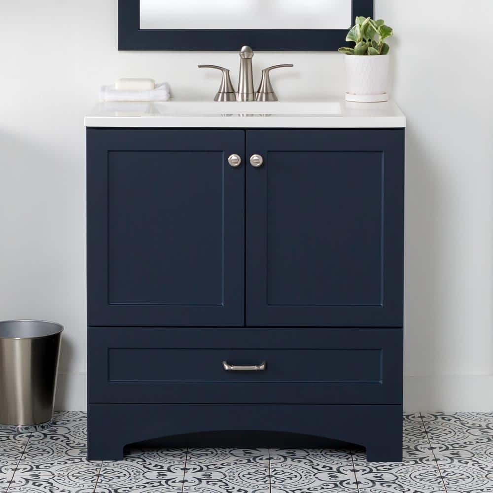 Lancaster 30 in. W x 19 in. D x 33 in. H Single Sink Bath Vanity in Deep Blue with White Cultured Marble Top -  Glacier Bay, B30X20316