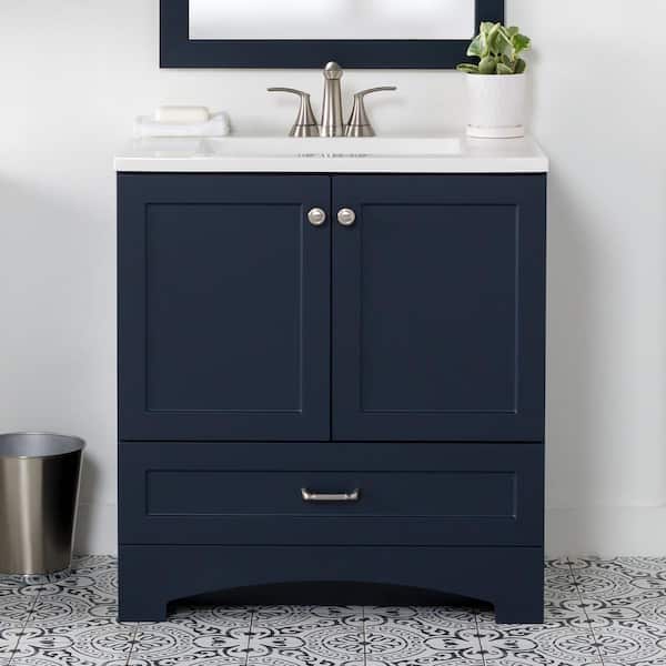 Glacier Bay Lancaster 30 in. W x 19 in. D x 33 in. H Single Sink Bath Vanity in Deep Blue with White Cultured Marble Top