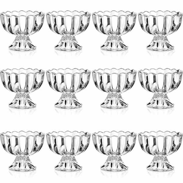 Tulip Footed Clear Glass Dessert Bowls 3.4 to 6.8 fl. oz. Clear Glassware Dessert Set (Set of 12)