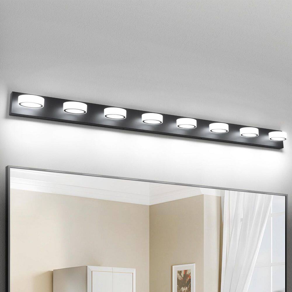 67 in. 8 Light Black LED Vanity Light with 270° Rotatable Lamphead Dimmable 5500K Light