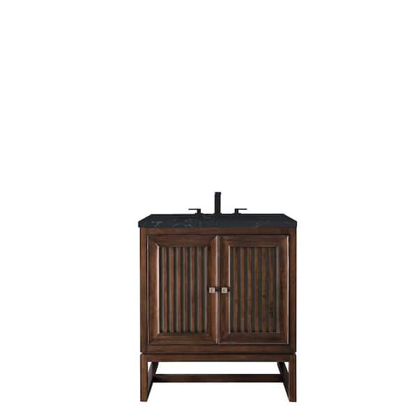 James Martin Vanities Athens 30 in. W x 23.5 in. D x 34.5 in. H Bath Vanity in Mid Century Acacia with Charcoal Soapstone Quartz Top and Basin