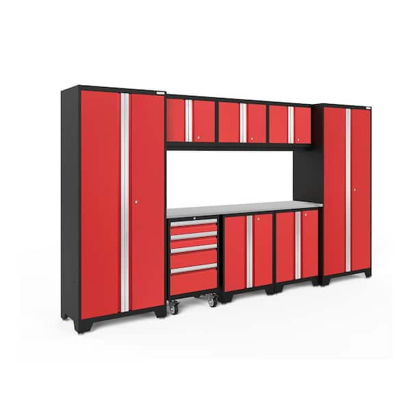 Bold Series 9-Piece 24-Gauge Stainless Steel Garage Storage System in Deep Red (132 in. W x 76.75 in. H x 18 in. D)