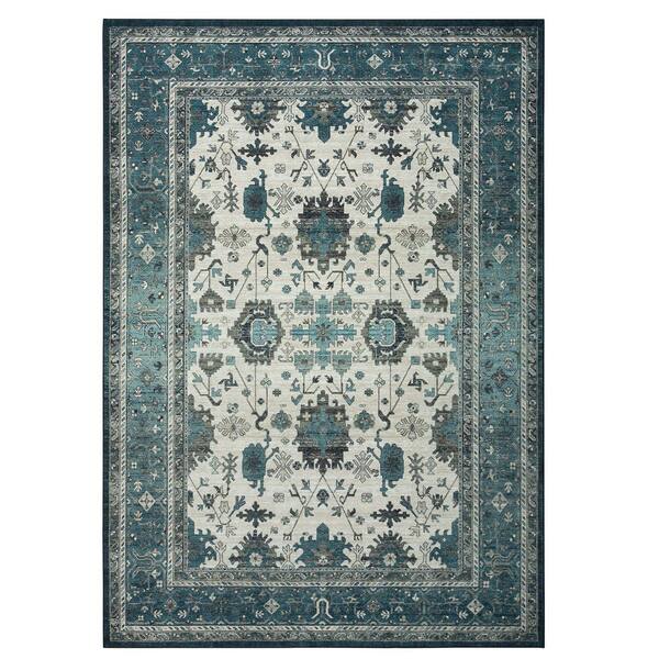 Garvee Blue 8 ft. x 10 ft. Machine Washable Rectangle Vintage Area Rug ...