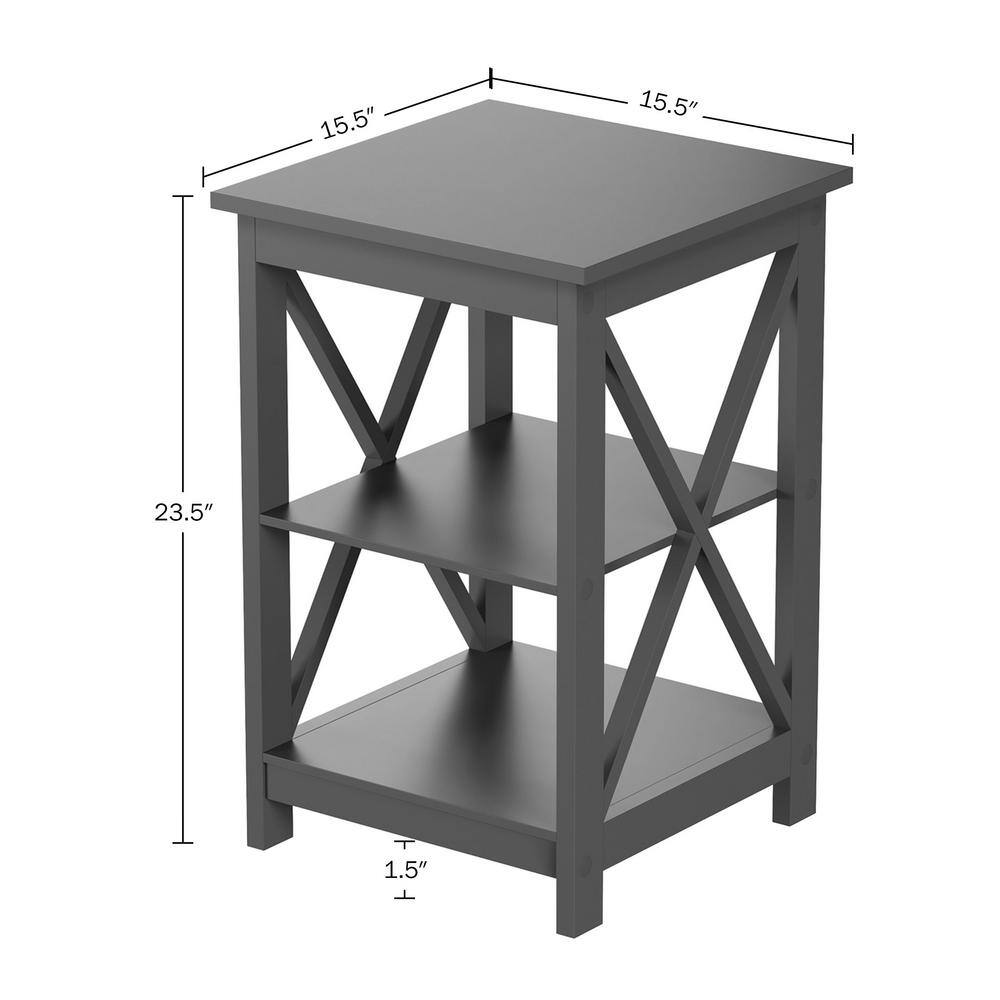 Gray Wooden X-Leg End Tables with Shelves, Set of 2