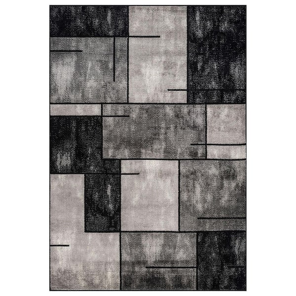 Modern Linear Area Rug for Living Room, Bedroom, or Entryway 8 ft. x 10 ft. Black