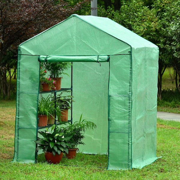 Genesis 61 In W X 56 D 79 H Portable Walk Greenhouse With Heavy Duty Opaqua Cover Gen 574 Pe The Home Depot - Portable Greenhouse For Vegetable Garden