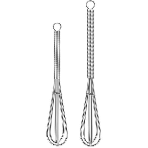 2 Pieces Silver Stainless Steel Small Whisk, 5 in. and 7 in. Tiny Whisk for Whisking, Beating, Blending Ingredients
